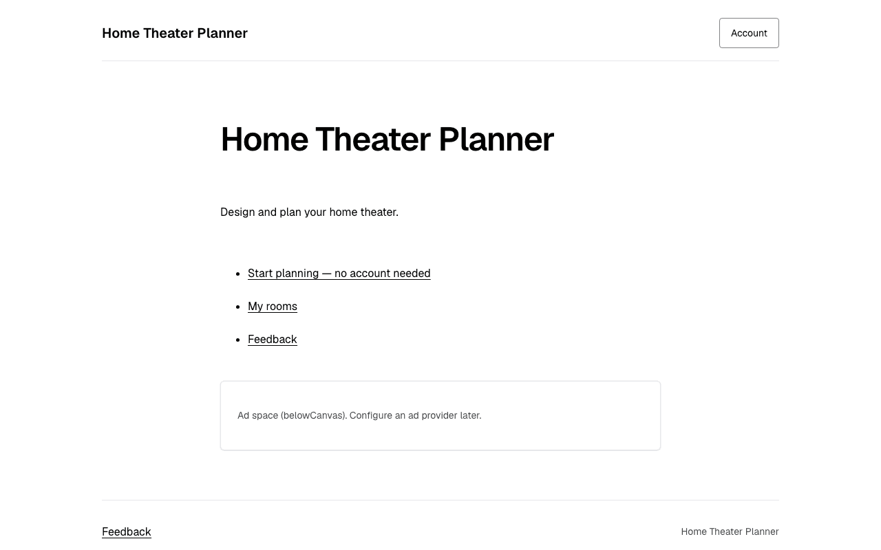 Home Theater Planner homepage screenshot