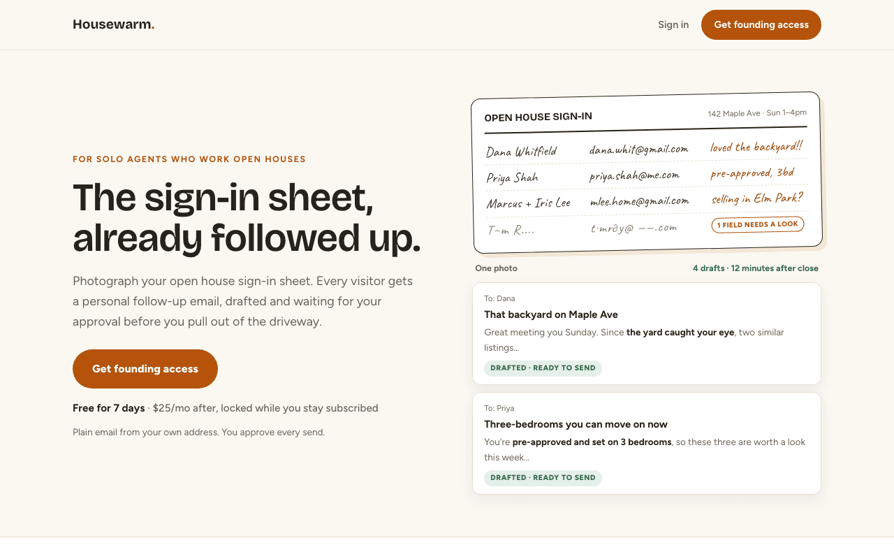 House Warm homepage screenshot